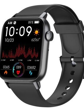 Black Smart Fitness Watch with Heart Rate & Activity Tracking